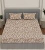 Red Vertical Floral 144 TC Cotton King Sized Bedsheet With 2 Pillow Covers