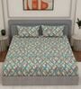 Blue Vertical Floral 144 TC Cotton King Sized Bedsheet With 2 Pillow Covers