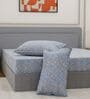 Blue Vertical Floral 144 TC Cotton King Sized Bedsheet With 2 Pillow Covers
