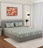 Blue Vertical Floral 144 TC Cotton King Sized Bedsheet With 2 Pillow Covers