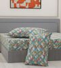 Blue Vertical Floral 144 TC Cotton King Sized Bedsheet With 2 Pillow Covers