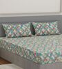 Blue Vertical Floral 144 TC Cotton King Sized Bedsheet With 2 Pillow Covers