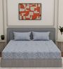 Blue Vertical Floral 144 TC Cotton King Sized Bedsheet With 2 Pillow Covers