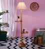 Printed Cotton Conical Wooden Floor Lamp