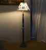 Printed Cotton Conical Wooden Floor Lamp