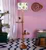 Printed Cotton Drum Wooden Floor Lamp