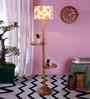 Printed Cotton Drum Wooden Floor Lamp