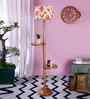Printed Cotton Drum Wooden Floor Lamp
