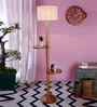 Printed Cotton Drum Wooden Floor Lamp