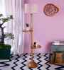 Printed Cotton Drum Wooden Floor Lamp
