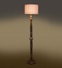 Printed Cotton Drum Wooden Floor Lamp