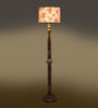 Printed Cotton Drum Wooden Floor Lamp