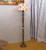 Printed Cotton Drum Wooden Floor Lamp