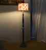 Printed Cotton Drum Wooden Floor Lamp