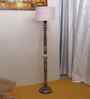 Printed Cotton Drum Wooden Floor Lamp