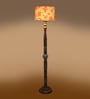 Printed Cotton Drum Wooden Floor Lamp