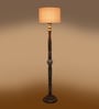 Printed Cotton Drum Wooden Floor Lamp