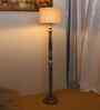 Printed Cotton Drum Wooden Floor Lamp