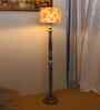 Printed Cotton Drum Wooden Floor Lamp
