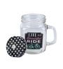 Printed Polka Dot 450 Ml Black Glass Set of 2 Mason Jar