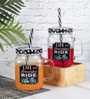 Printed Polka Dot 450 Ml Black Glass Set of 2 Mason Jar