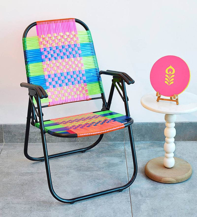 Buy Psychedelic Metal & Plastic Cane Foldable Relaxing Chair by 1 BHK