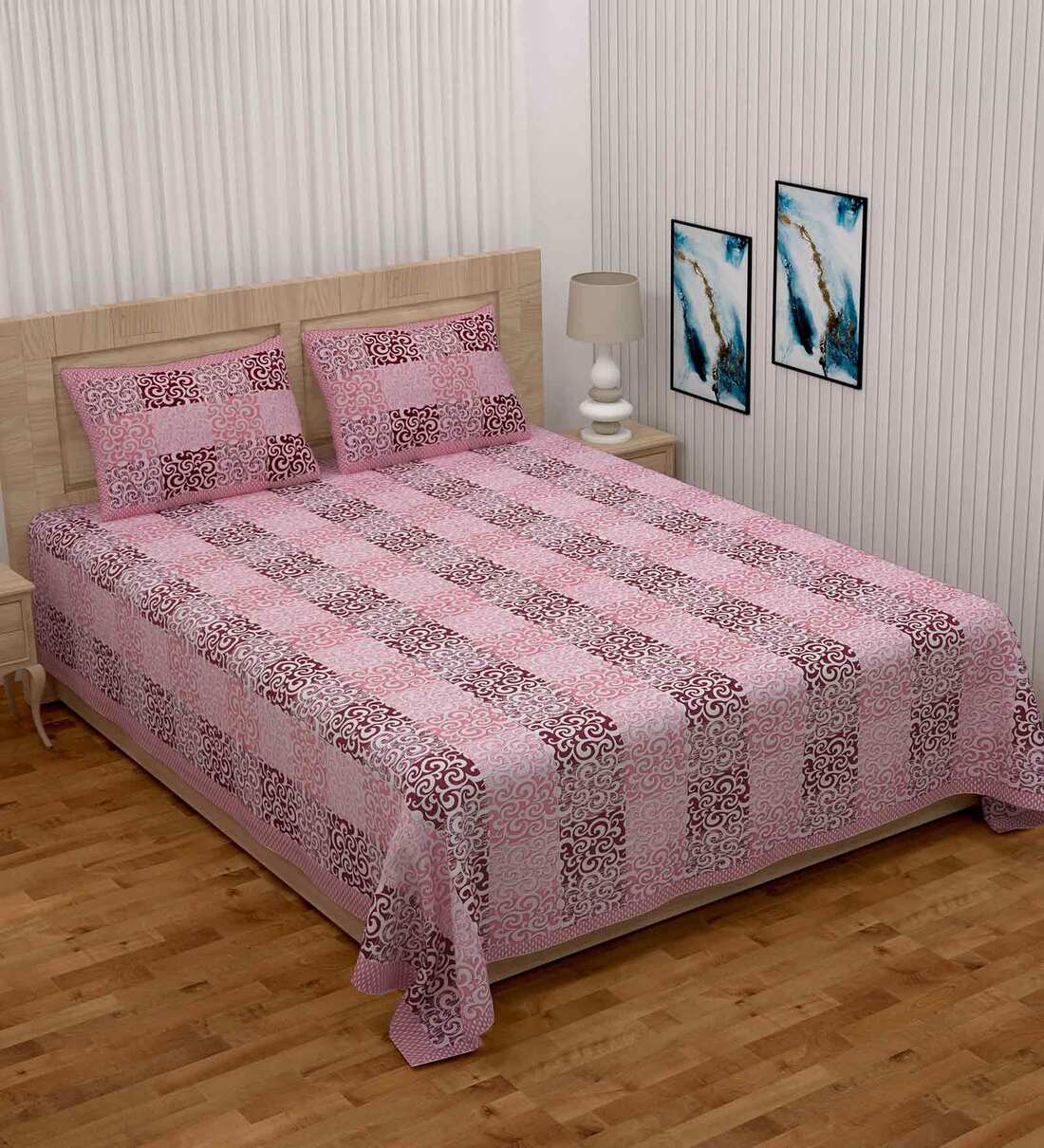 Buy Purple Abstract 108 TC King Size Cotton Bedsheet By Poorak Online