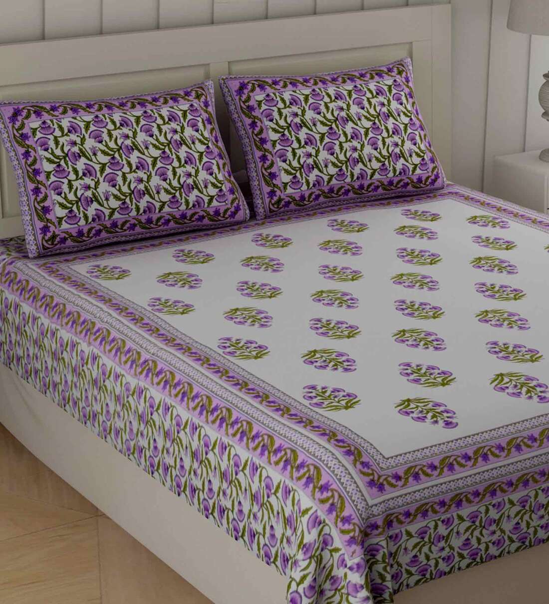 Buy Purple Abstract 108 TC King Size Cotton Bedsheet By Poorak Online