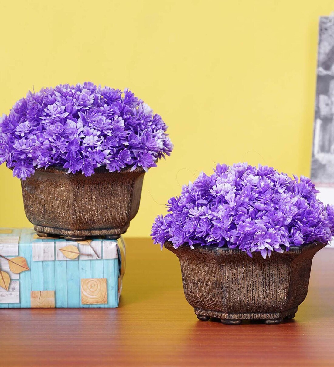 Buy Fabric & Plastic Purple With Pot Set Of 2 Artificial Plants at 37