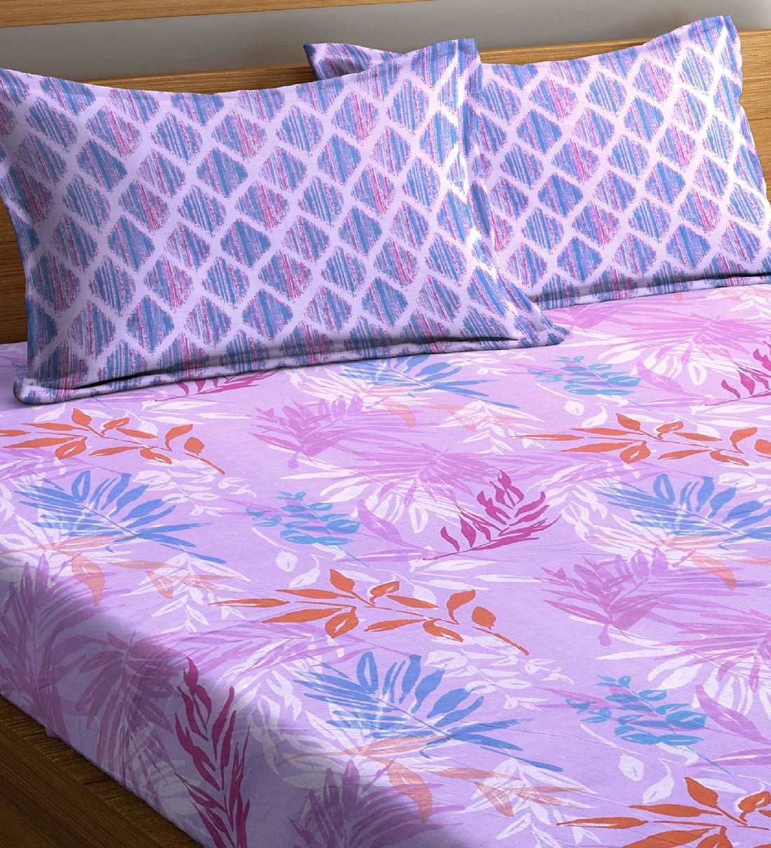 Buy Cotton 210TC King Size Bedsheet with 2 Pillow Covers by Romee