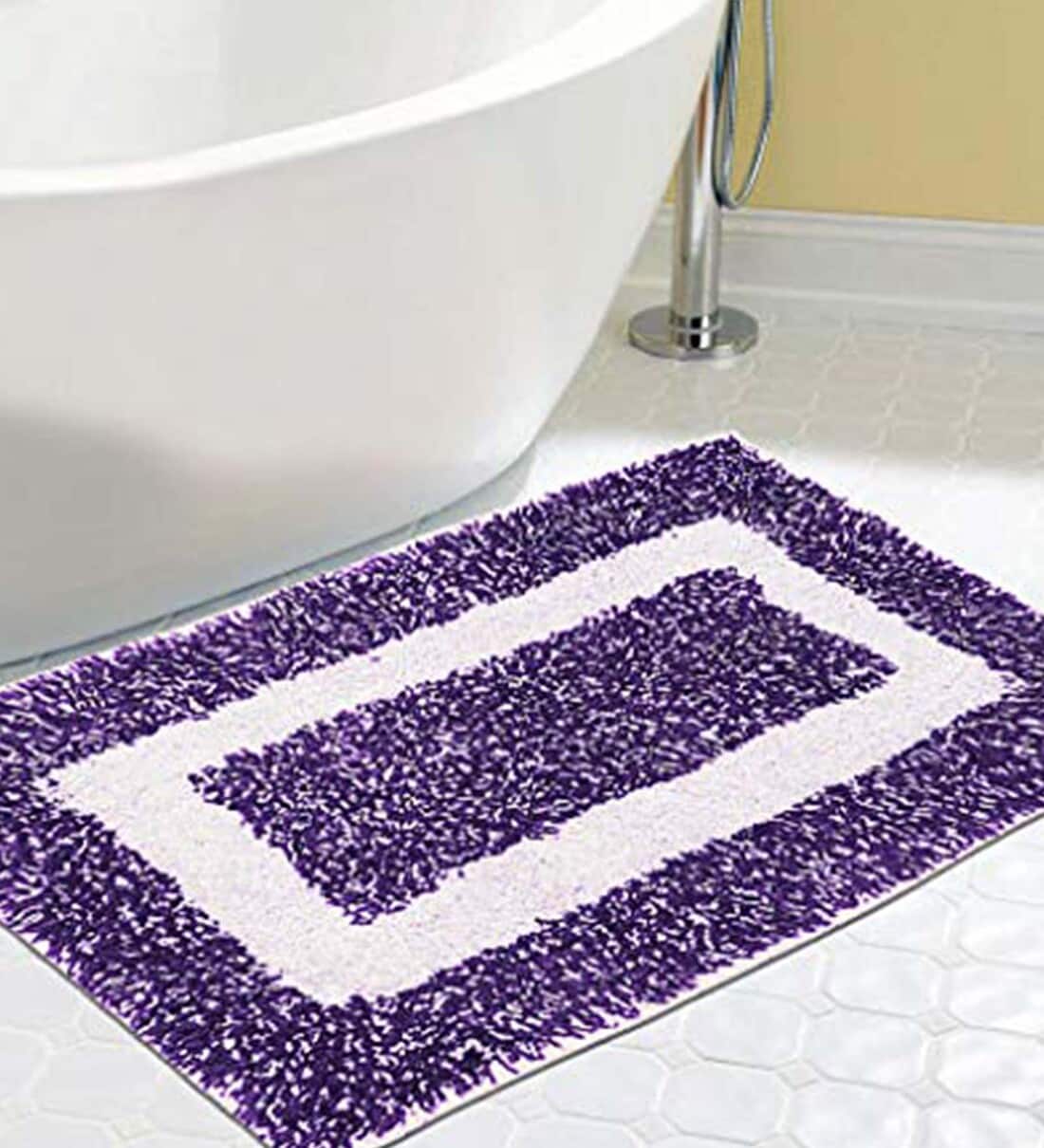 Buy Purple Cotton Geometric 15x23 inches Super Soft Bath Mat by Status