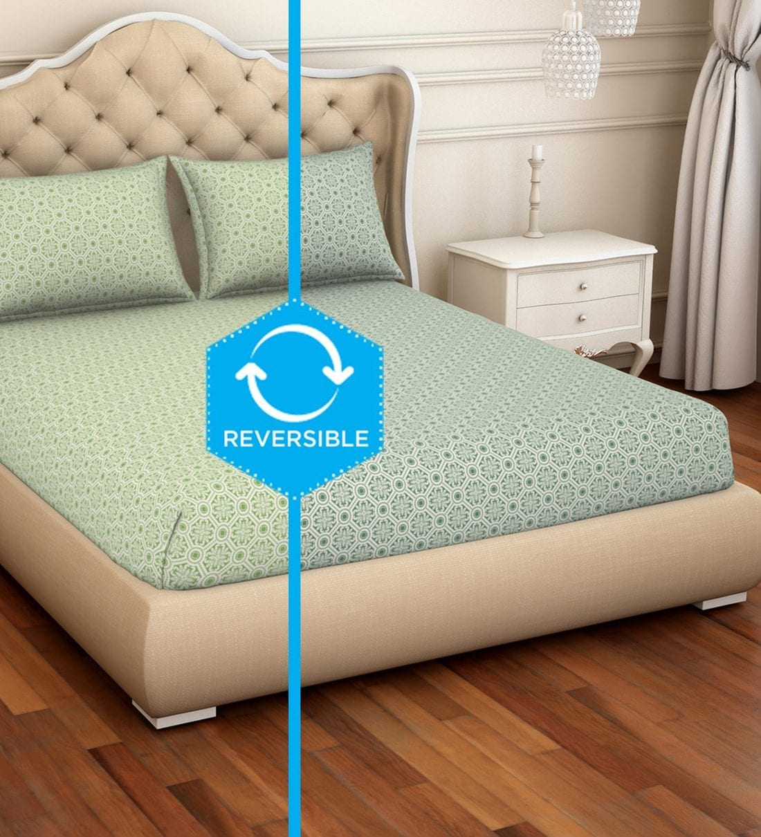 Buy Cotton 144TC Reversible Double Bedsheet With 2 Pillow Covers at 100