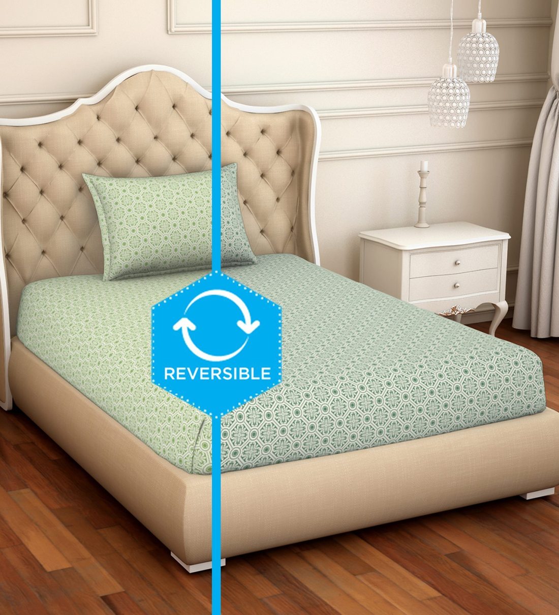 Buy Cotton 144TC Reversible Single Bedsheet with 1 Pillow Cover by