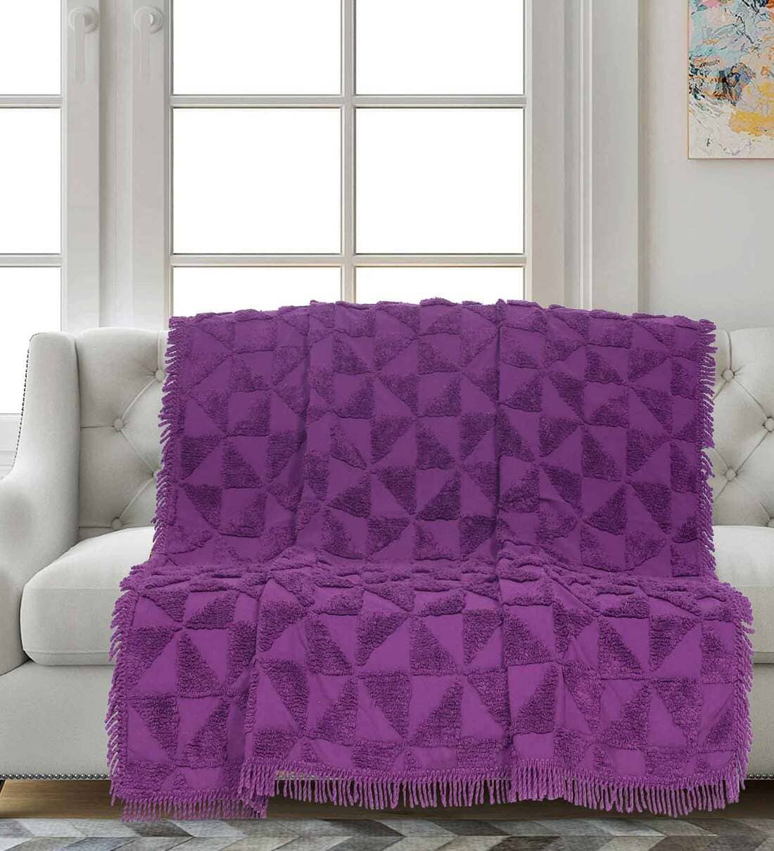 Buy Purple Cotton Geometric 55x49 inch Machine Tufted Throw (Set of 2) by Saral Home at 48 OFF