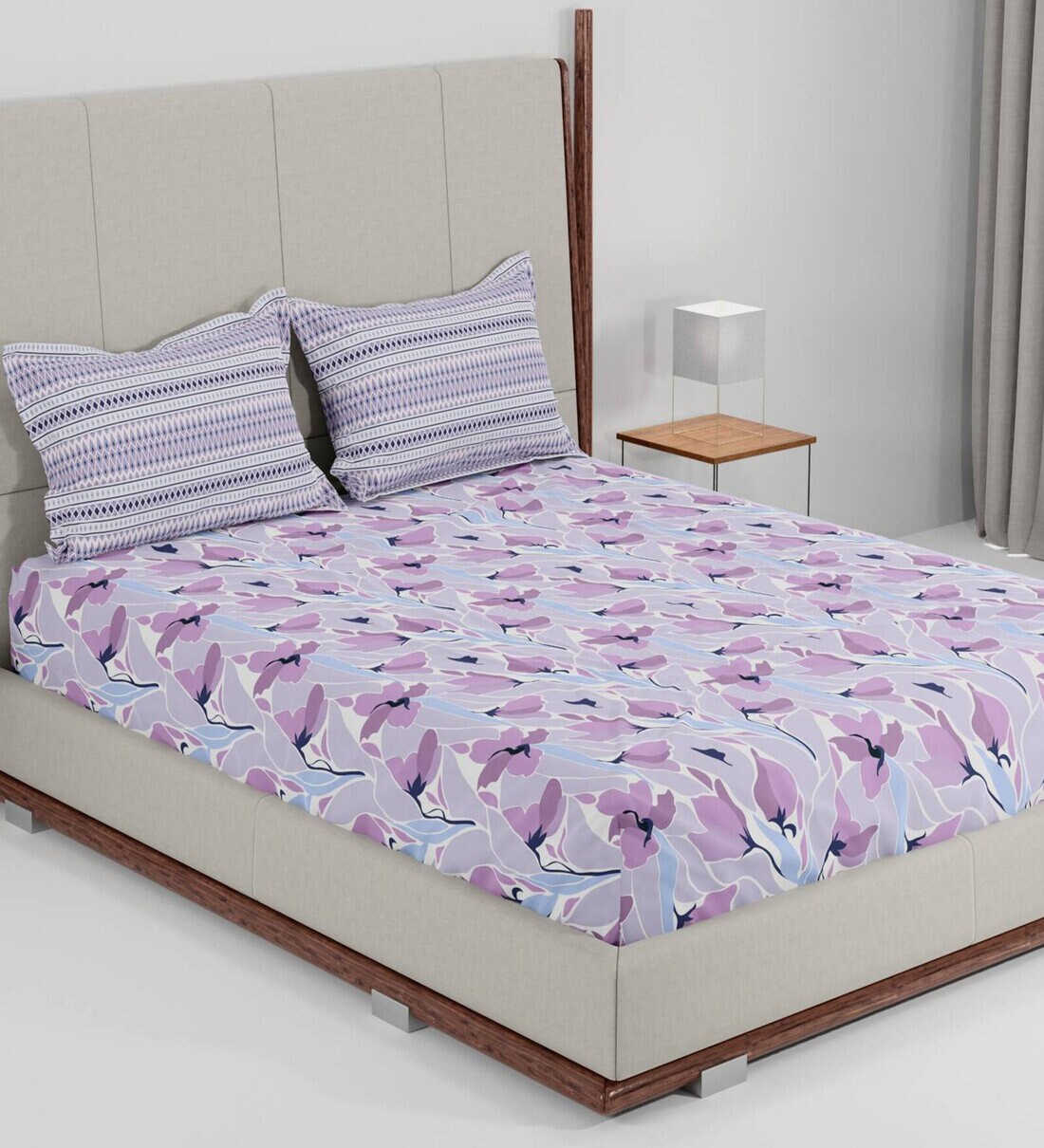 Buy Purple Floral 144 TC 100 Cotton Queen Sized Bed Sheets with 2