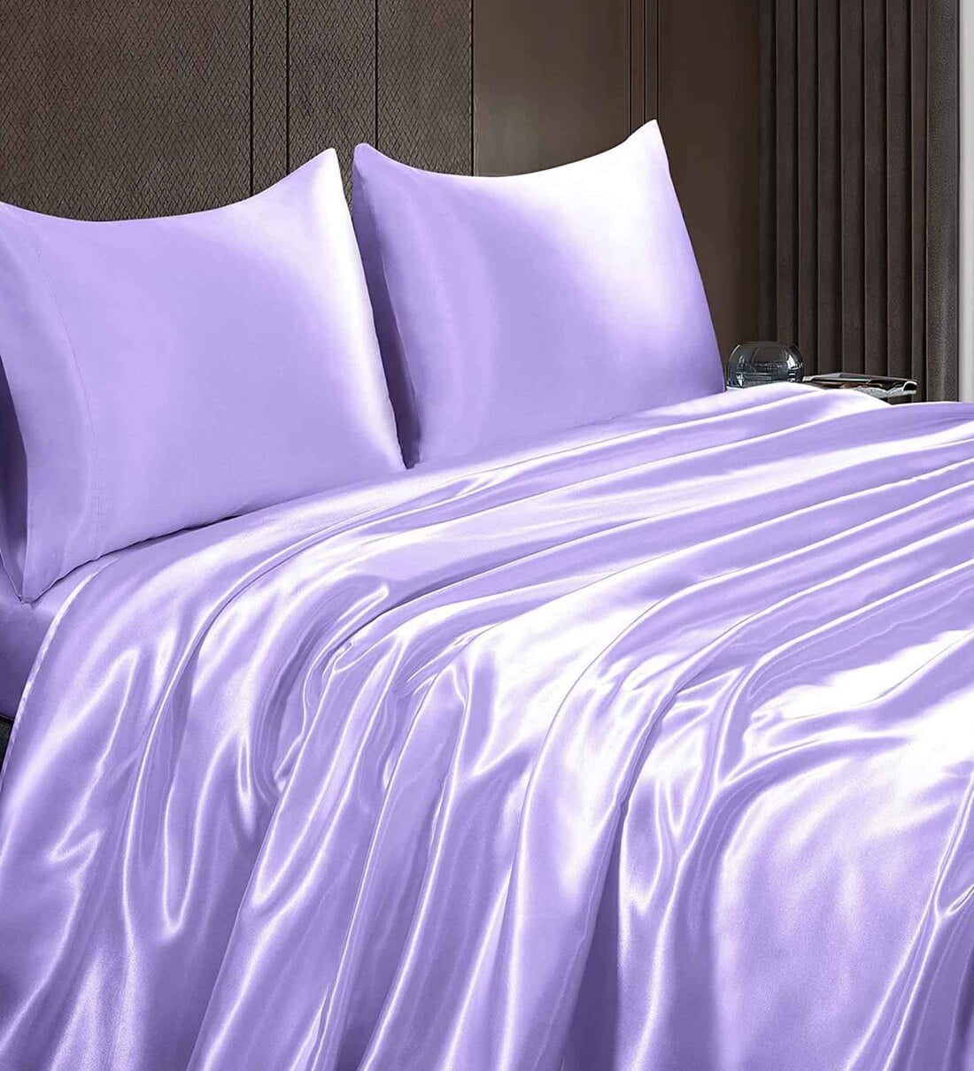 Buy Purple Solid 400 TC Satin Queen Fitted Bedsheet with Satin