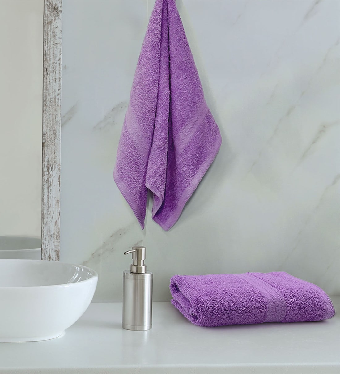 Purple Solid Cotton 500 GSM Hand Towel Set of 2