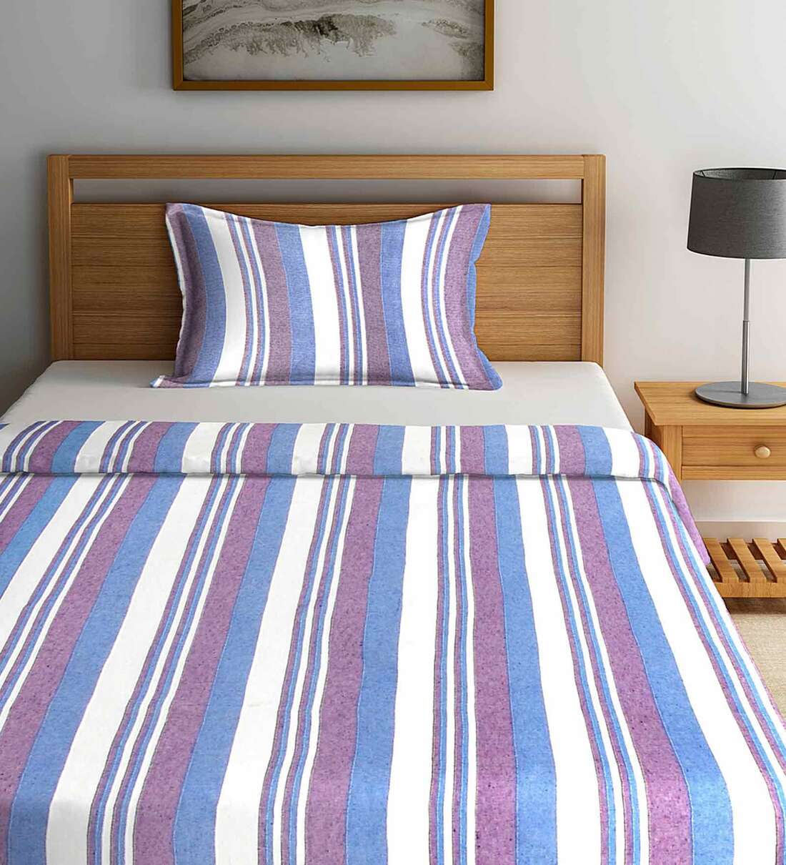 Buy Purple Striped Cotton Single Bed Cover with Pillow Cover by Klotthe ...