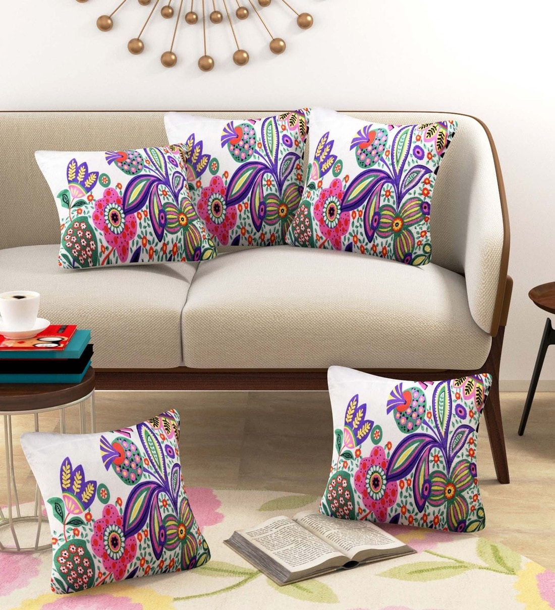 Buy Set Of 5 Floral Pattern Velvet Purple Cushion Covers 16 X 16 Inches By Home Attire Online Floral Cushion Covers Cushion Covers Furnishings Pepperfry Product