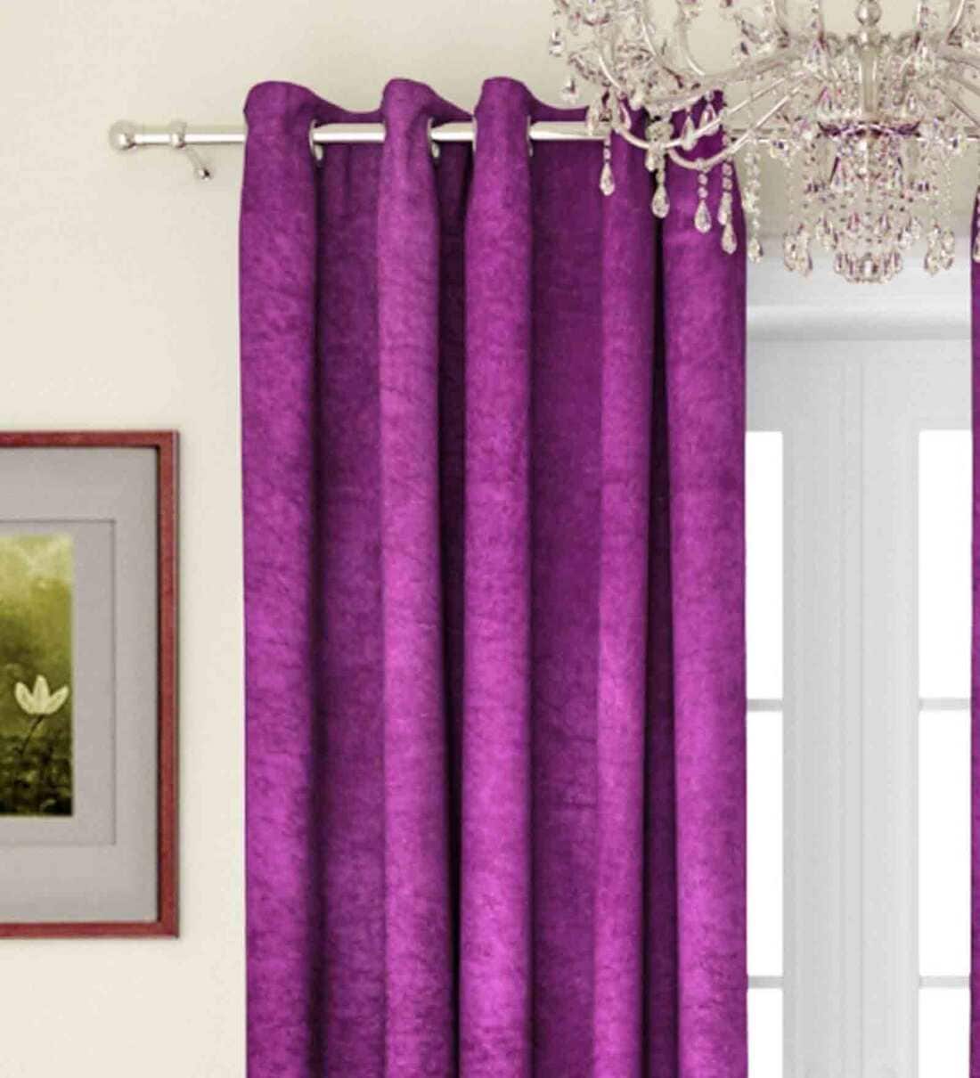 Buy Purple Solid Velvet 7 Ft Blackout Eyelet Door Curtains (Set of 2