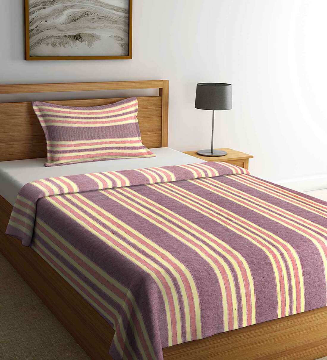 Buy Purple Geometric 300 TC Cotton Single Bed Cover with 1 Pillow Cover ...