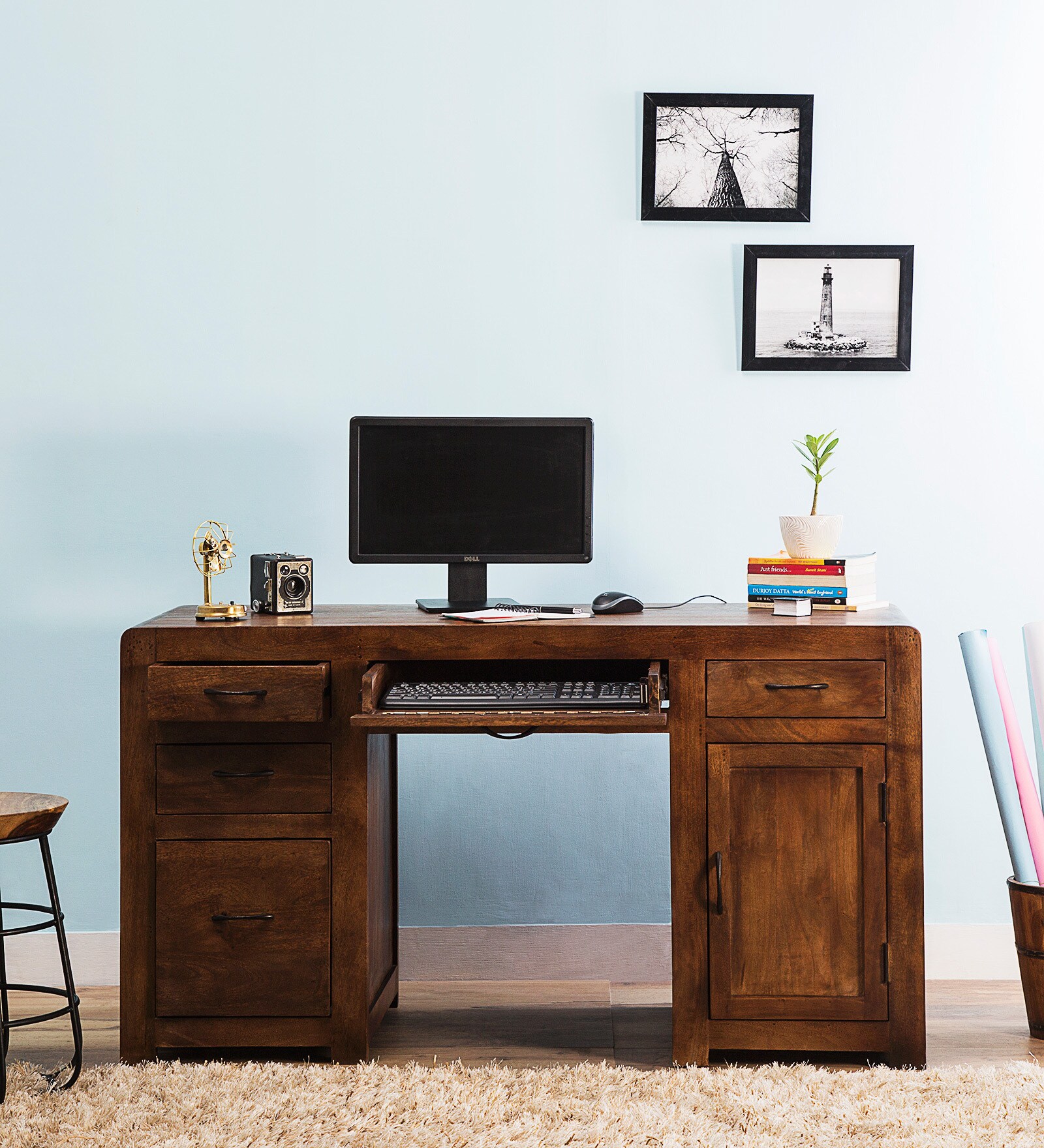 Buy Dover Solid Wood Computer Table in Provincial Teak Finish by