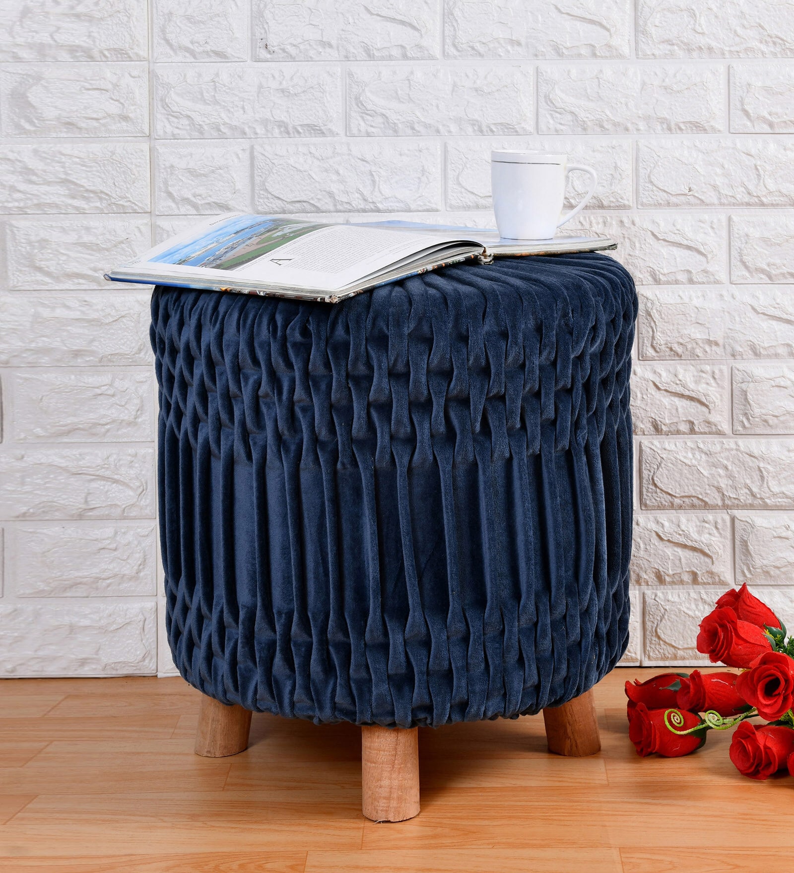 Puffy Fabric Seating Stool in Blue Colour Puffy Fabric Seating Stool in Blue Colour