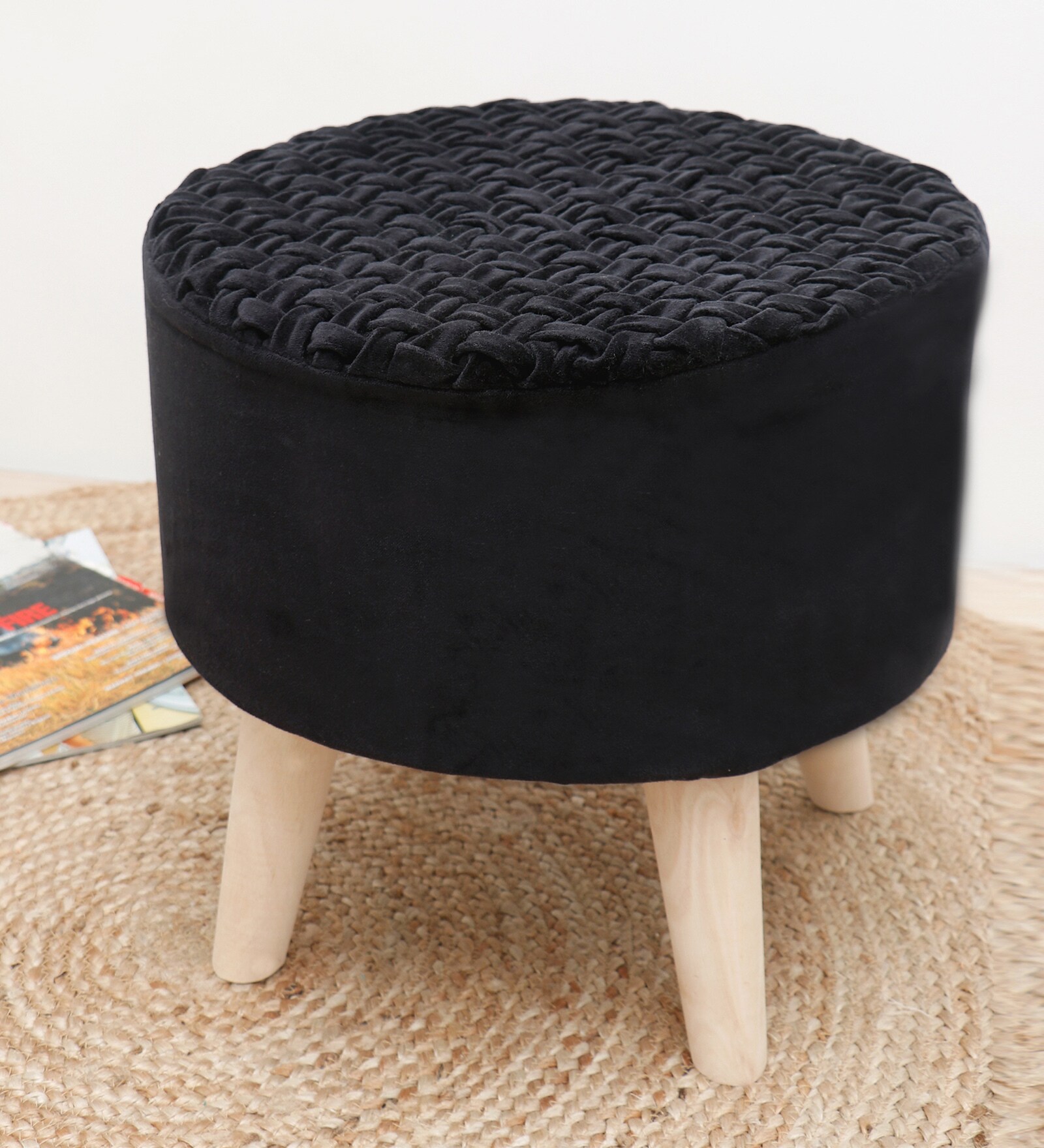 Puffy Seating Stool In Black Colour