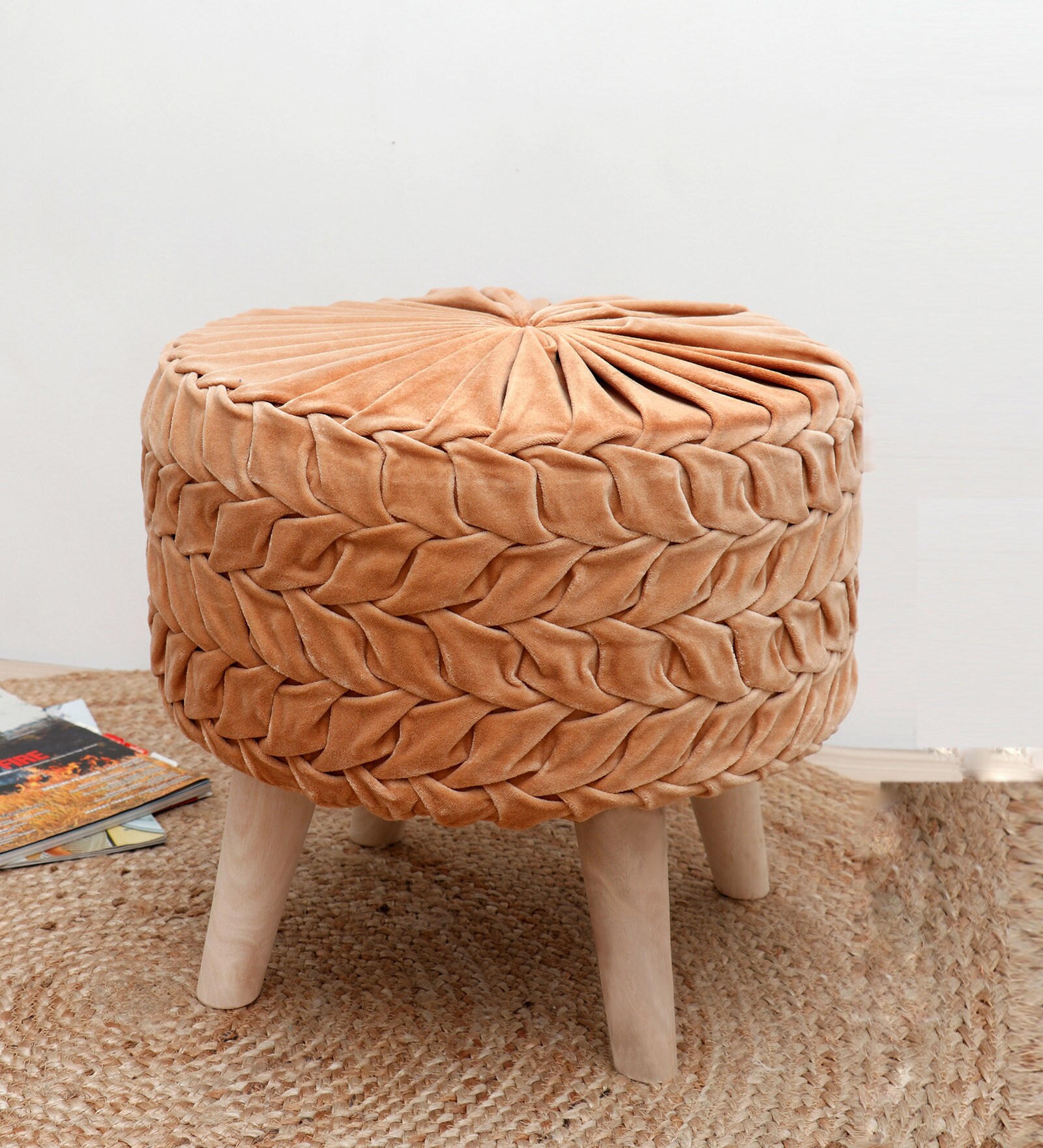 Puffy Fabric Seating Stool in Camel Colour