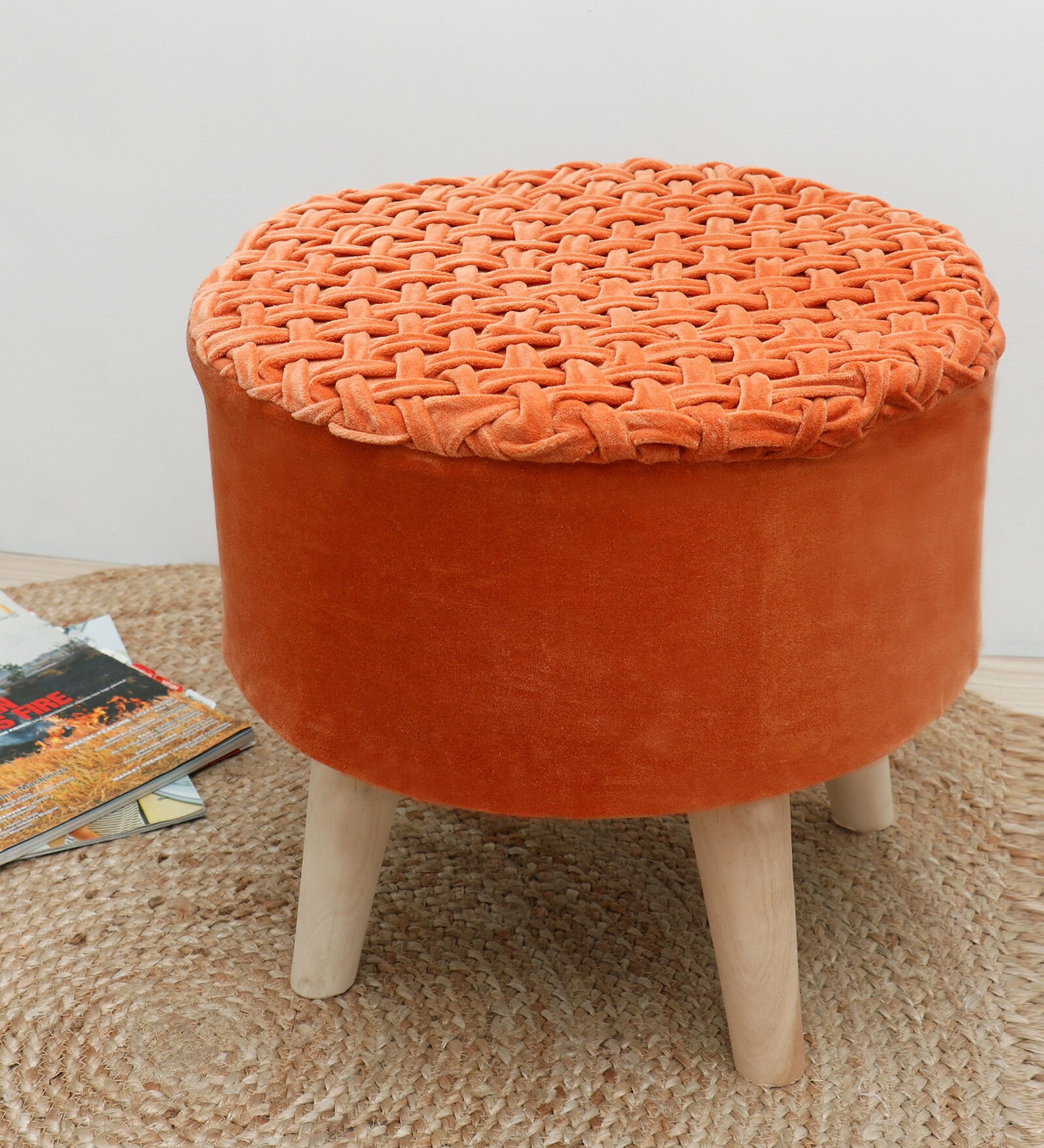 Puffy Fabric Seating Stool in Solid Rust Colour Puffy Fabric Seating Stool in Solid Rust Colour