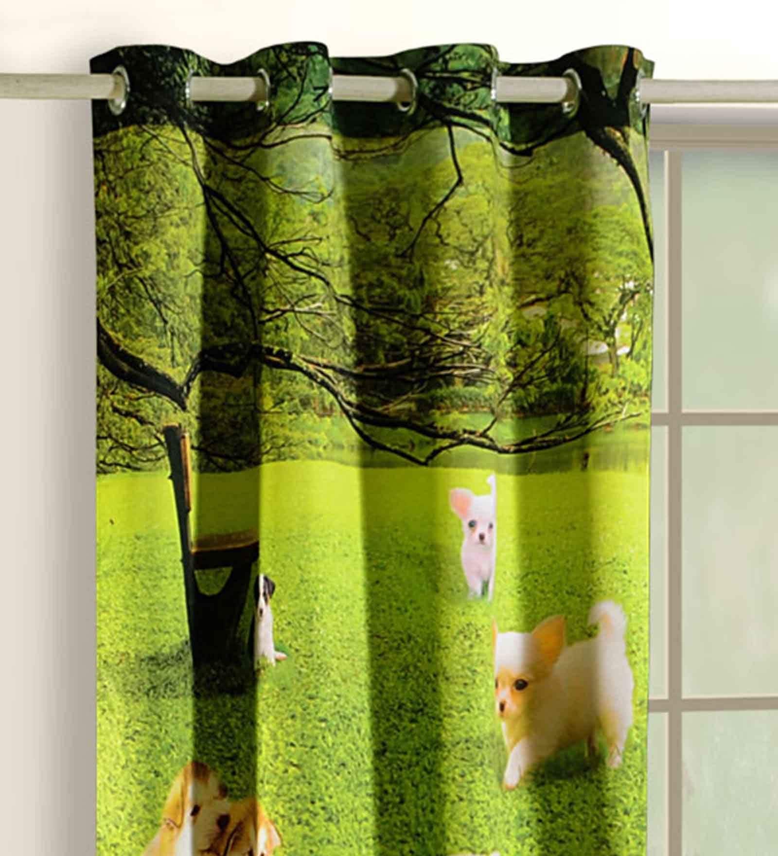 Green Kids Satin 7 Ft Blackout Eyelet Kids Door Curtain
