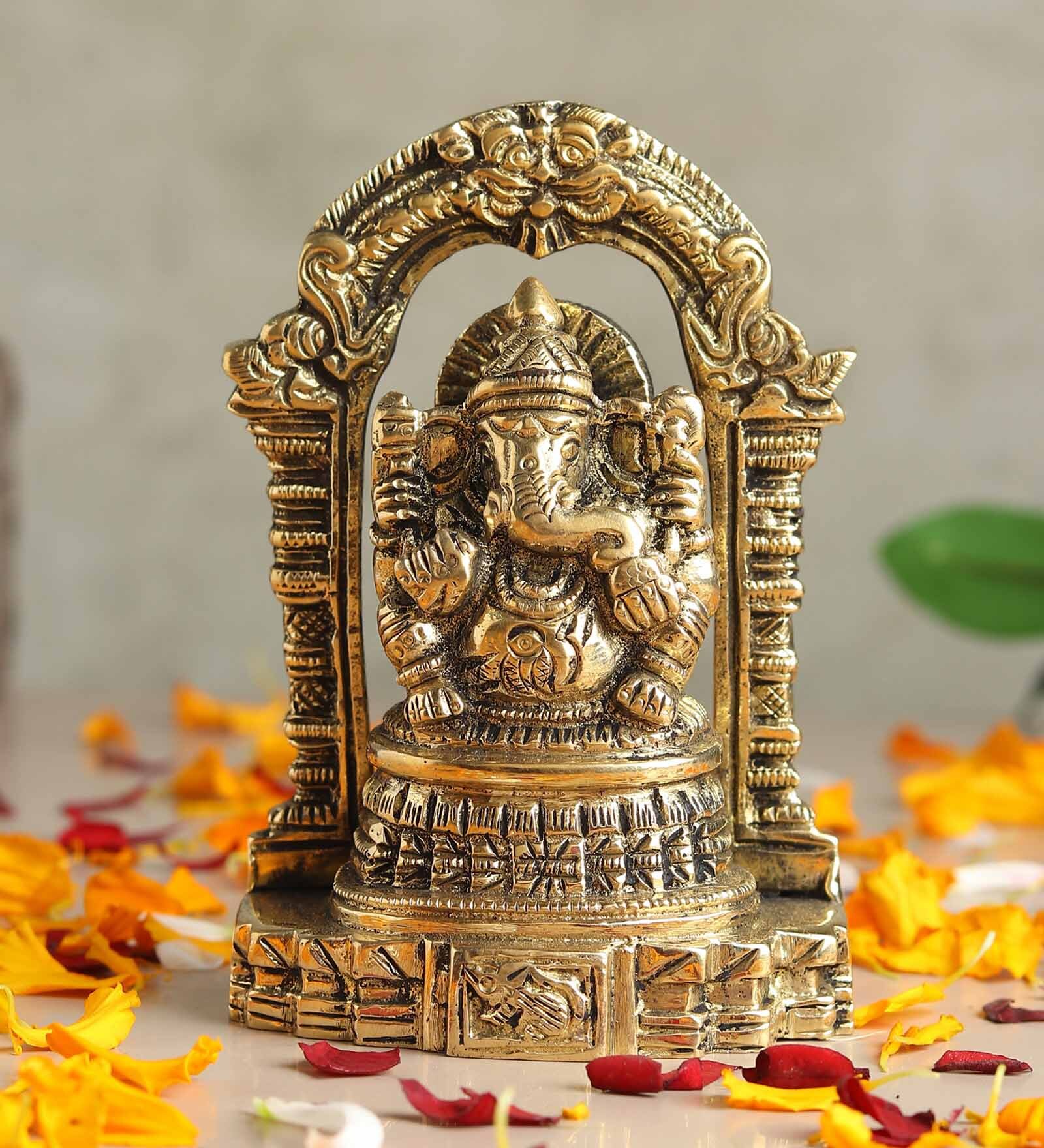 Golden Pure Brass Ganesh Ji Idol