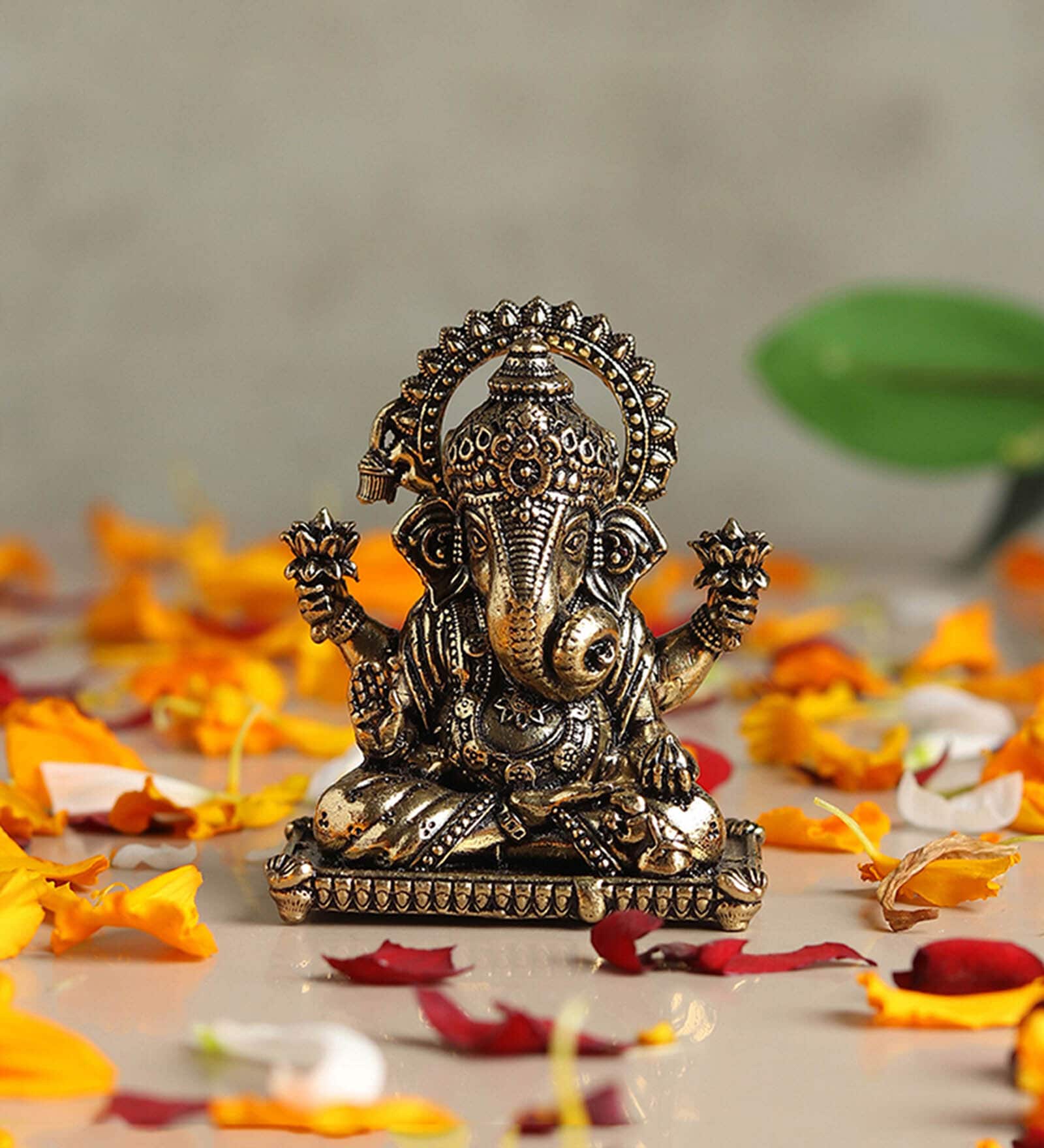 Golden Pure Brass Ganesha Idol