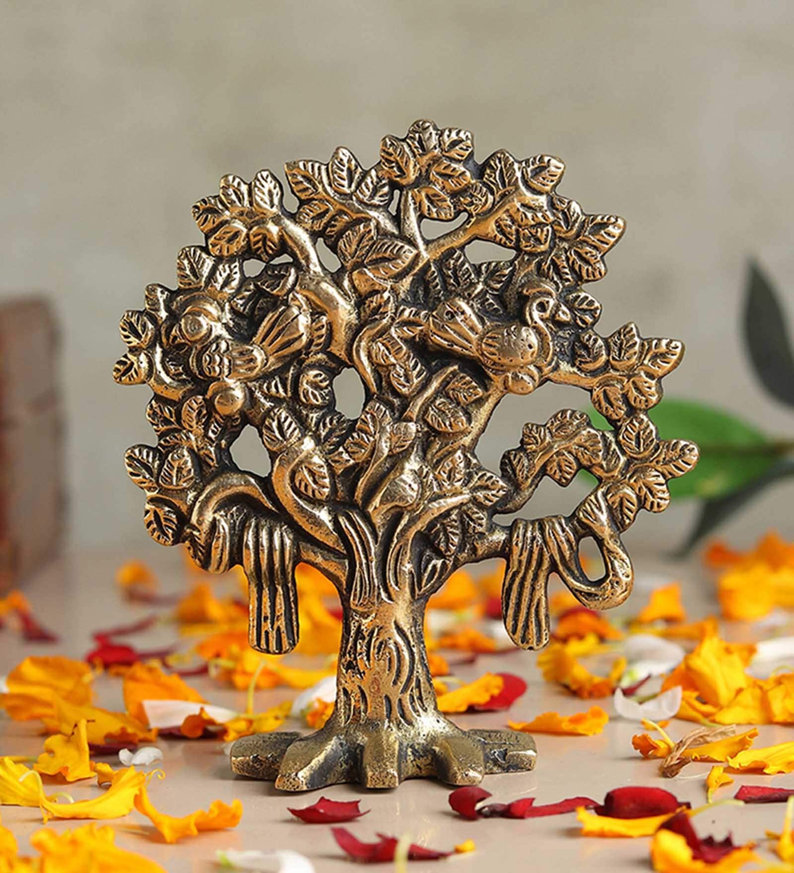 Golden Pure Brass Tree of Life Kalpavriksha Idol